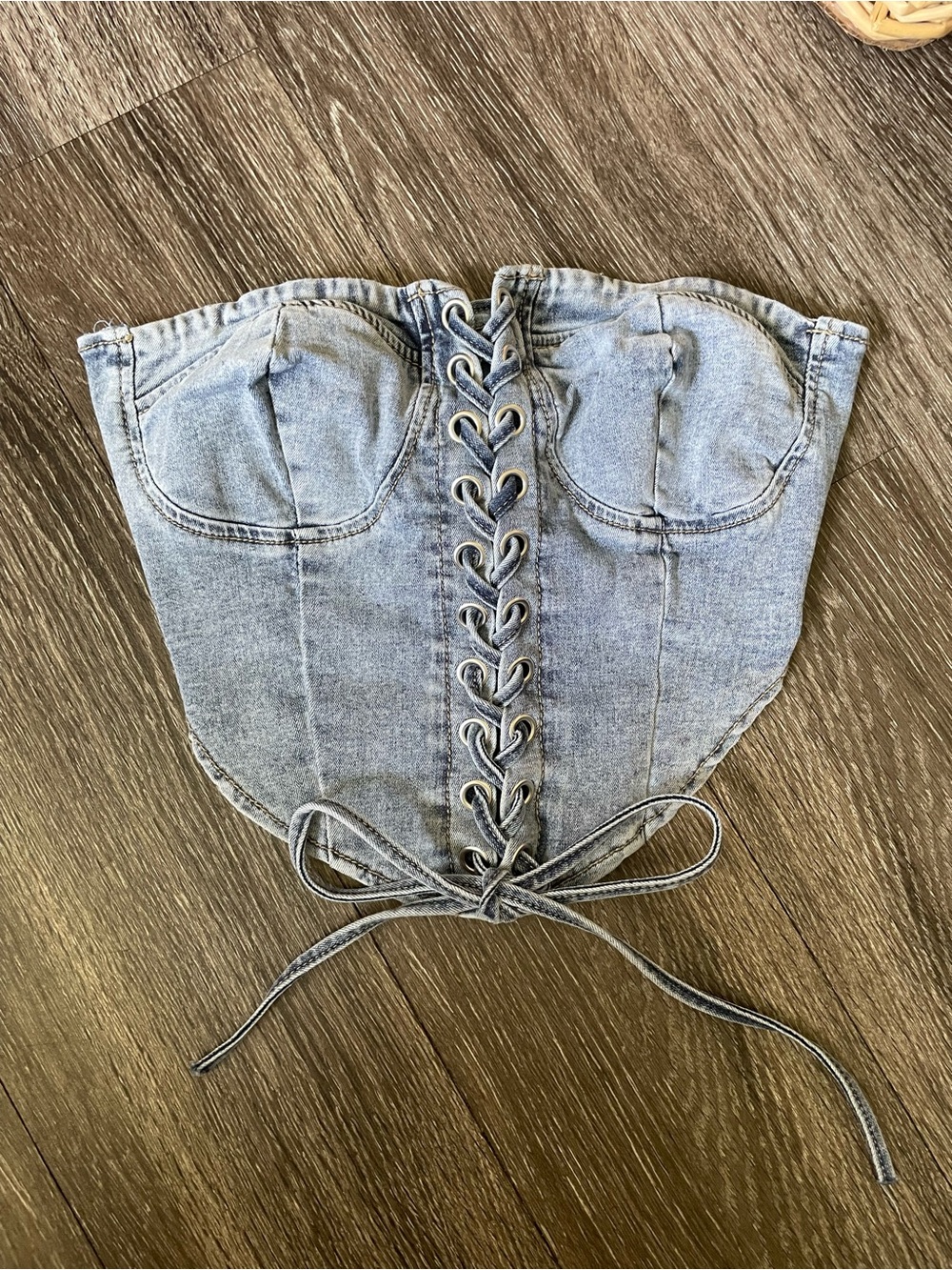 Fashion Nova Light Blue Denim Lace-Up Corset Top